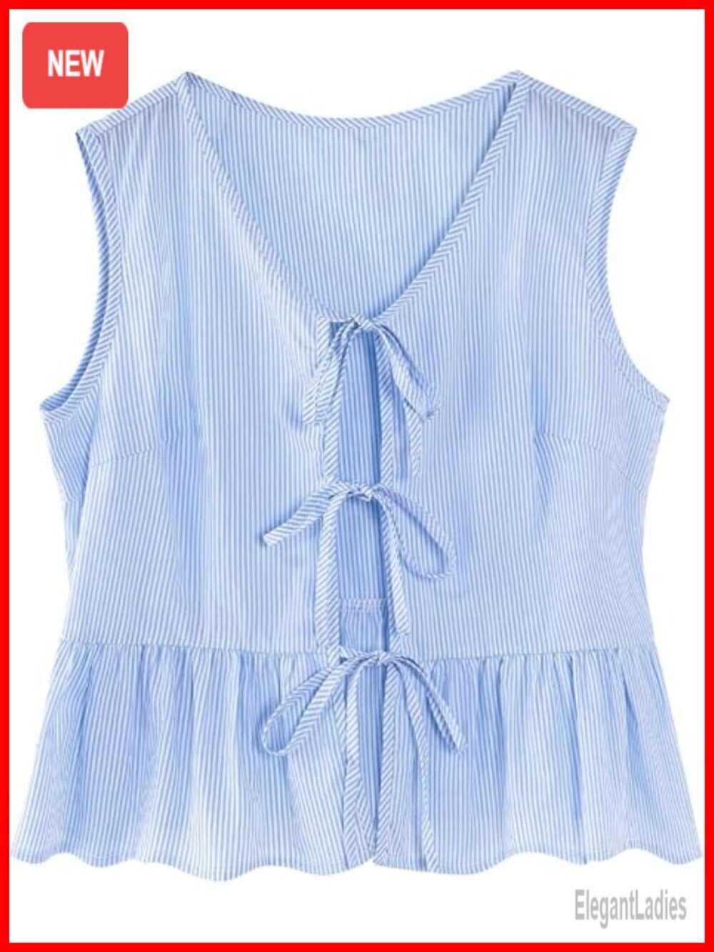 Striped Tie Front Peplum Tank Top Ruffled Hem Sleeveless Blouse